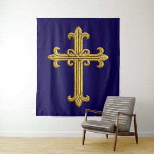 Gold Embroidered Look Cross on Any Colour Tapestry