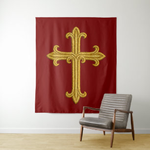 Gold Embroidered Look Cross on Any Colour Tapestry