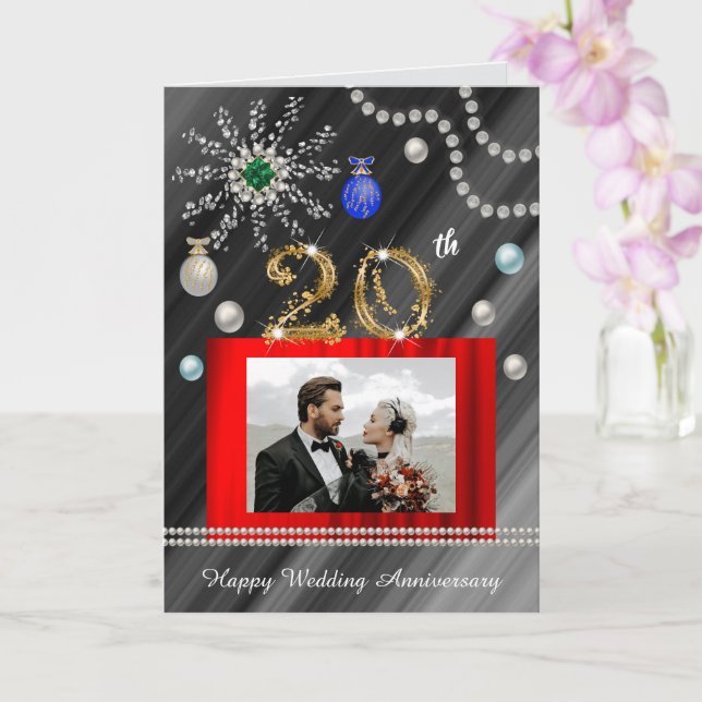 Gold Emerald Glitter Gems 20th Wedding Anniversary Card (Orchid)