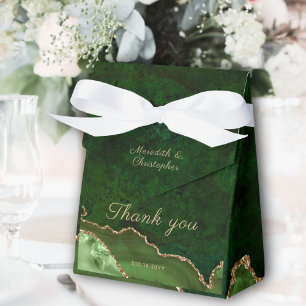 Gold Emerald Green Agate Wedding Favour Boxes