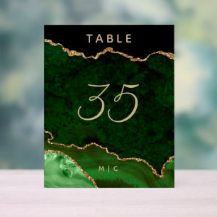 Gold Emerald Green Agate Wedding Table Number Acrylic Sign