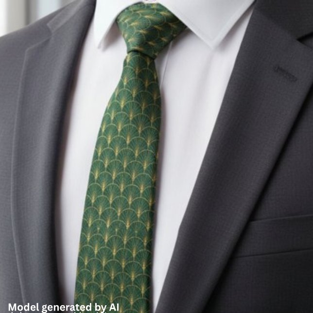 Gold Emerald Green Art Deco Pattern Tie (Creator Uploaded)