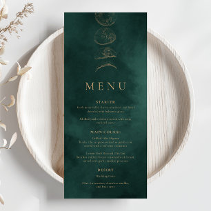 Gold & Emerald Green Celestial Wedding Dinner Menu