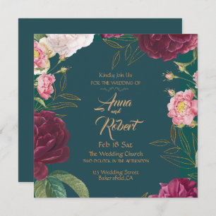 Gold & Emerald Green Floral Save The Date
