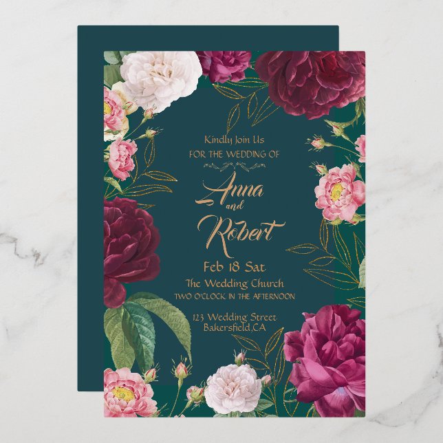 Gold & Emerald Green Floral Wedding (Front/Back)