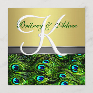 Gold & Emerald Green Peacock Wedding Invitations