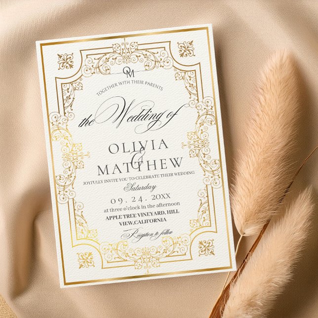  Gold & Emerald Green Script Wedding Invitation (Creator Uploaded)