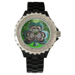 GOLD, EMERALD GREEN SHAMROCK JEWEL WITH GEMS WATCH