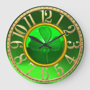 Gold Emerald Green Shamrock St Patrick's Day Large Clock