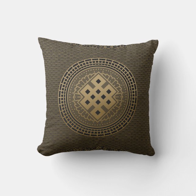 Gold Endless Knot  in Mandala Outdoor Cushion (Front)
