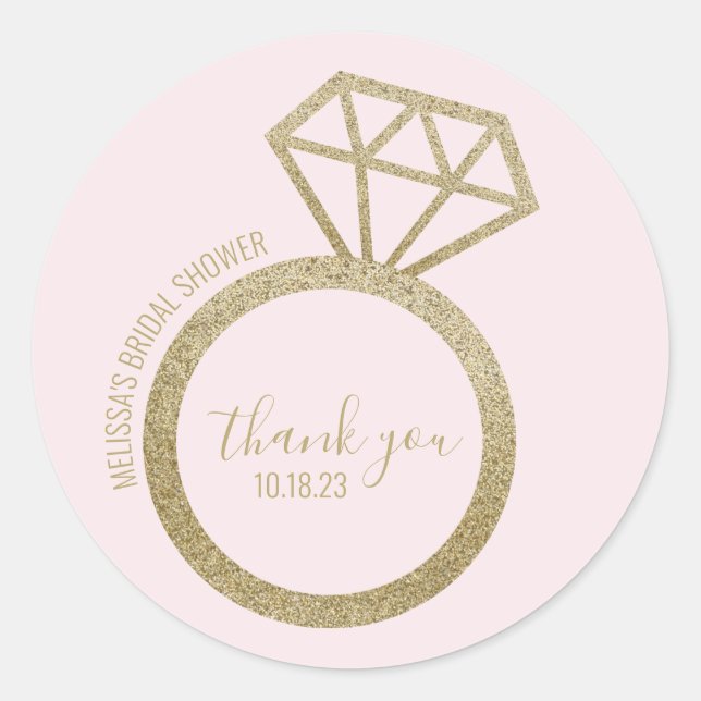 Gold Engagement Ring Bridal Shower Thank You Classic Round Sticker (Front)