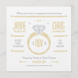 Gold Engagement Ring Party Invitation