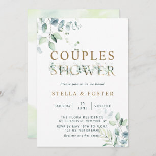Gold Eucalyptus Botanical Letter Couples Shower Invitation