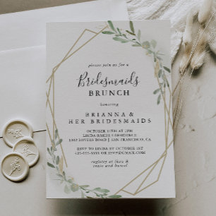 Gold Eucalyptus Bridesmaids Brunch Shower Invitation