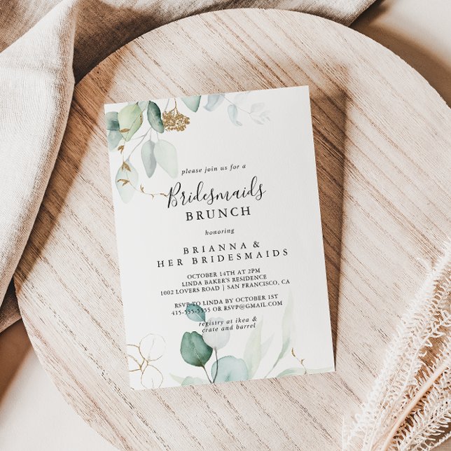  Gold Eucalyptus Bridesmaids Brunch Shower   Invitation (Creator Uploaded)