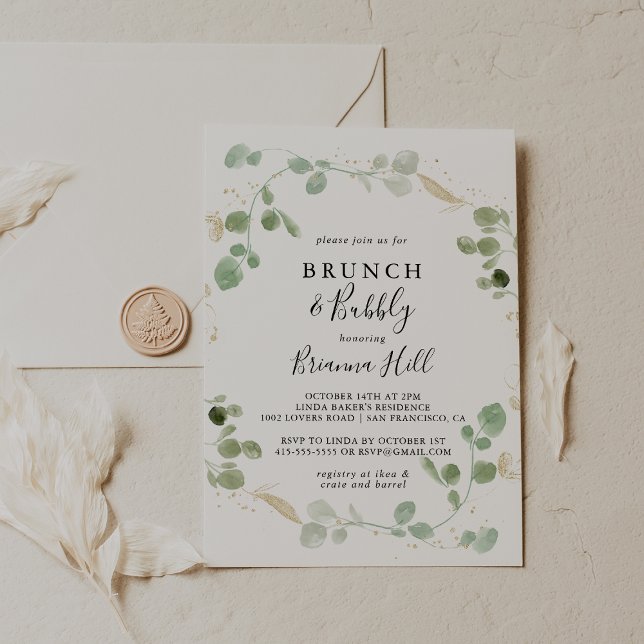 Gold Eucalyptus Brunch and Bubbly Bridal Shower Invitation (Creator Uploaded)