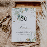 Gold Eucalyptus Calligraphy 60th Birthday Party    Invitation<br><div class="desc">This gold eucalyptus calligraphy 60th birthday party invitation is perfect for a rustic birthday party. This artistic design features hand-drawn watercolor gold and green foliage,  inspiring natural beauty.</div>