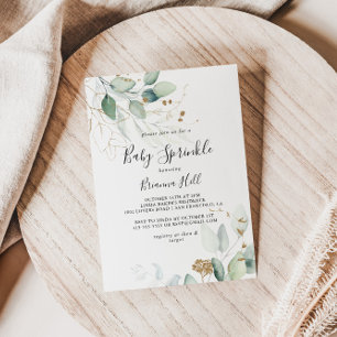 Gold Eucalyptus Calligraphy Baby Sprinkle  Invitation