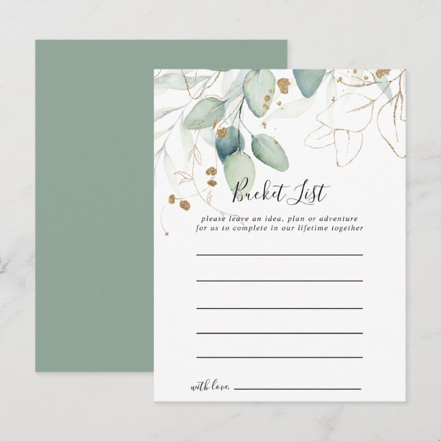  Gold Eucalyptus Calligraphy Bucket List Cards (Front/Back)
