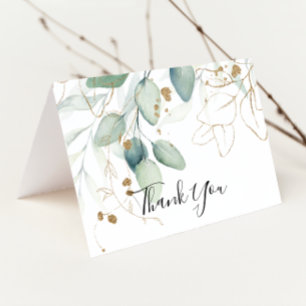 Gold Eucalyptus Calligraphy Folded Wedding Thank You Card