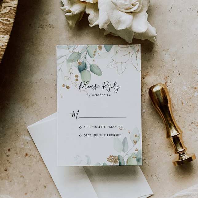 Gold Eucalyptus Calligraphy RSVP (Creator Uploaded)