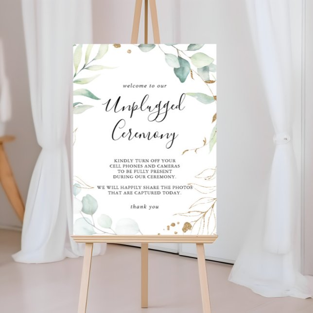 Gold Eucalyptus Calligraphy Unplugged Ceremony  Poster (Creator Uploaded)
