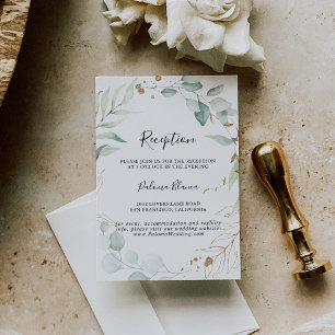Gold Eucalyptus Calligraphy Wedding Reception  Enclosure Card