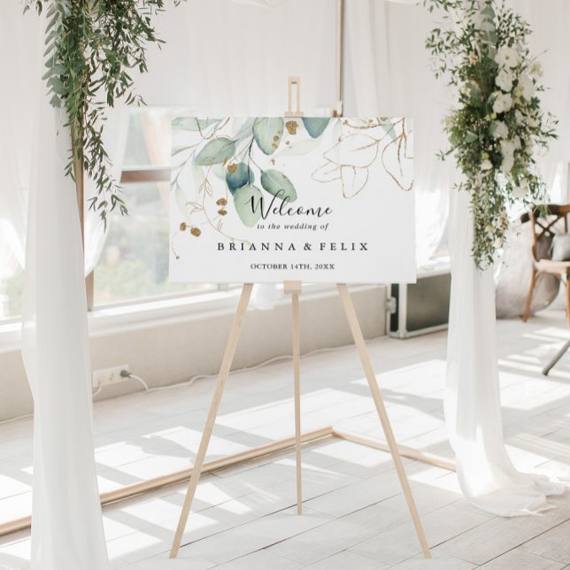 Gold Eucalyptus Calligraphy Wedding Welcome Sign (Creator Uploaded)