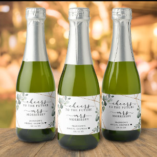 Gold Eucalyptus Cheers Bridal Shower Favour Sparkling Wine Label