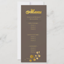 Gold Eucalyptus Dinner Menu Card
