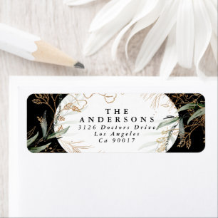 Gold Eucalyptus Elegant Black Onyx Return address Label