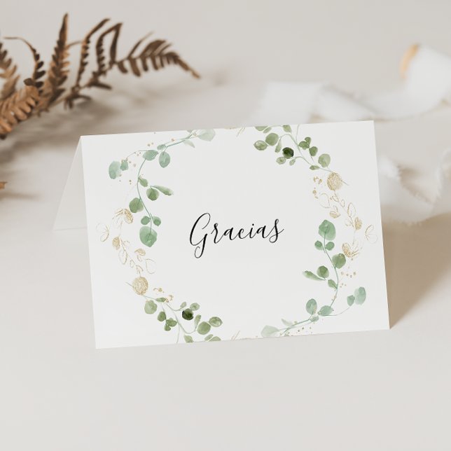 Gold Eucalyptus Folded Wedding Gracias Card (Creator Uploaded)
