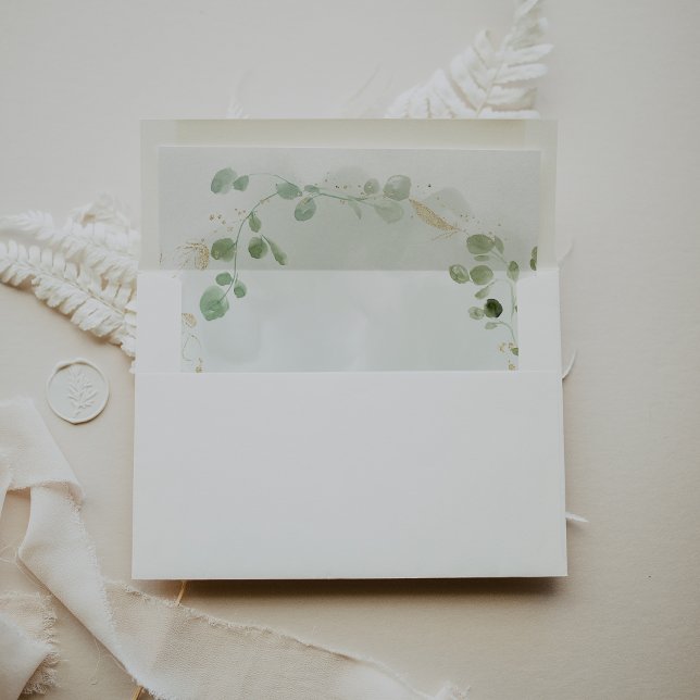 Gold Eucalyptus Foliage Self-Addressed RSVP Envelope (Creator Uploaded)