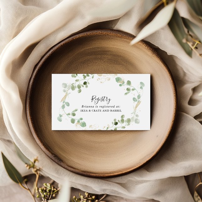 Gold Eucalyptus Foliage Wedding Gift Registry  Enclosure Card (Creator Uploaded)