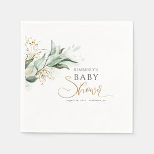Gold Eucalyptus Greenery Baby Shower Napkin