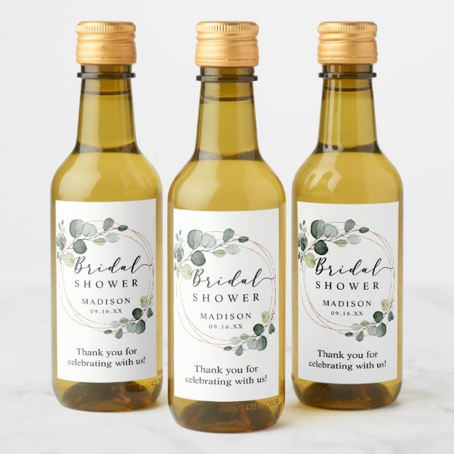 Gold Eucalyptus Greenery Bridal Shower Favour Wine Label (Bottles)