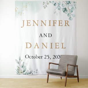 Gold Eucalyptus Greenery Wedding Booth Backdrop Tapestry