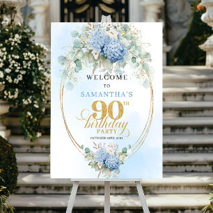 Gold Eucalyptus Hydrangeas 90th birthday welcome Poster