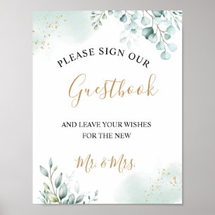 Gold Eucalyptus Leaves Greenery Wedding Guestbook