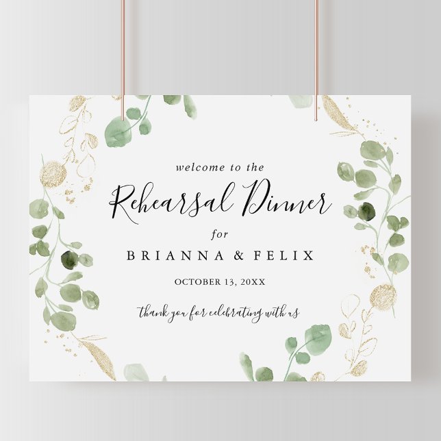 Gold Eucalyptus Rehearsal Dinner Welcome Sign (Creator Uploaded)