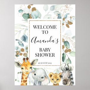 Gold Eucalyptus Safari Baby Shower Welcome Sign