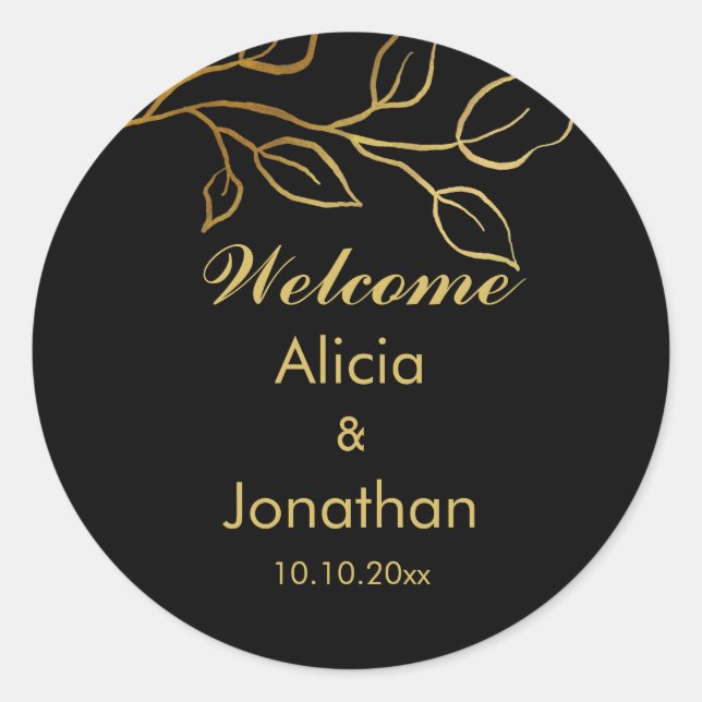 Gold Eucalyptus Wedding Business Custom Classic Round Sticker (Front)