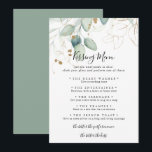 Gold Eucalyptus Wedding Kissing Menu Game Card<br><div class="desc">This gold eucalyptus wedding kissing menu game card is perfect for a rustic wedding reception. This artistic design features hand-drawn watercolor gold and green foliage,  inspiring natural beauty.</div>