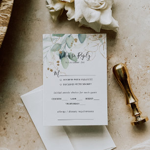Gold Eucalyptus Wedding Menu Choice RSVP