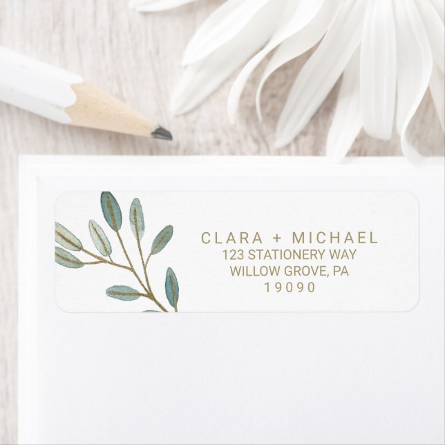 Gold Eucalyptus Wedding Return Address Label (Insitu)