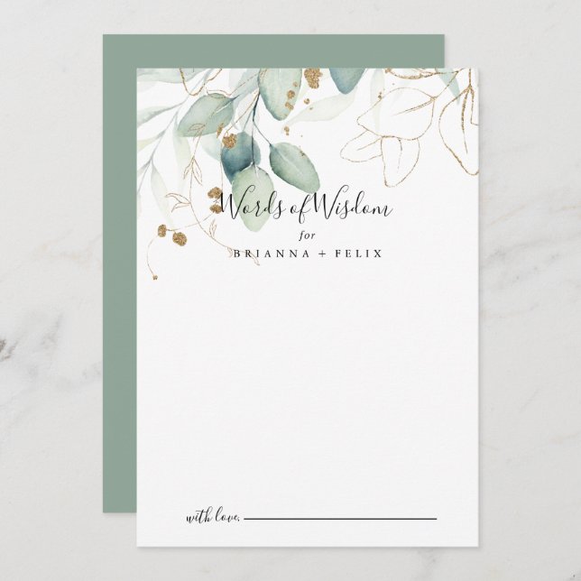 Gold Eucalyptus Wedding Words of Wisdom  Advice Card (Front/Back)