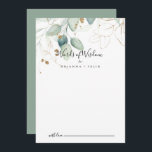 Gold Eucalyptus Wedding Words of Wisdom  Advice Card<br><div class="desc">This gold eucalyptus wedding words of wisdom advice card is perfect for a rustic wedding. This artistic design features hand-drawn watercolor gold and green foliage, inspiring natural beauty. These cards are perfect for a wedding, bridal shower, baby shower, graduation party & more. Personalise the cards with the names of the...</div>