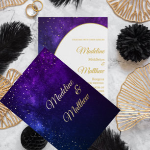 Gold Evening Sky  Stars Purple Modern Wedding