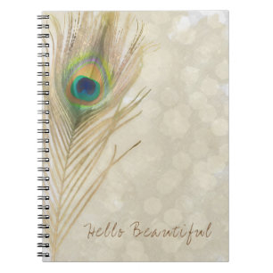 Gold Exotic Peacock Feather Glam Elegant Chic Notebook