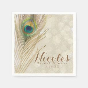 Gold Exotic Peacock Feather Glam Elegant Party Napkin